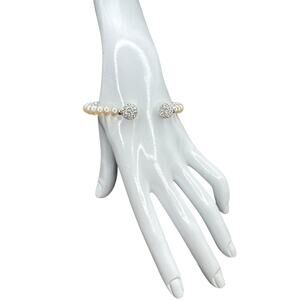 Genuine Freshwater Pearl Bypass Cuff Bracelet with Crystal Pavé Accents